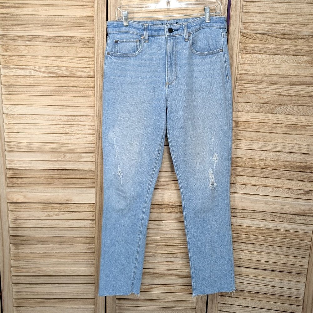 HALE Jeans Nadine High Rise Straight Leg Light Blue Distressed Jeans Size 30